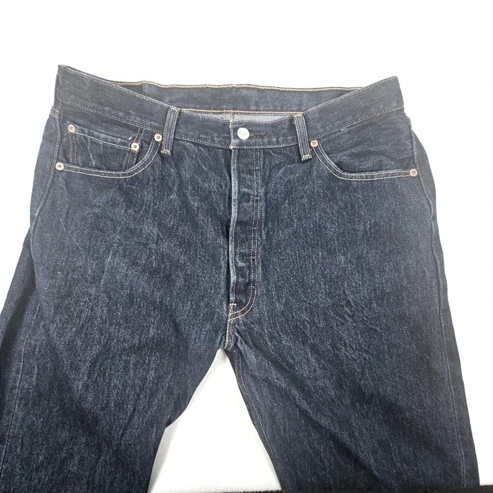 Levis 501 Original Fit Jeans Mens 38x30 Dk Wash Blue Denim Button Fly 005010000 - Picture 2 of 12